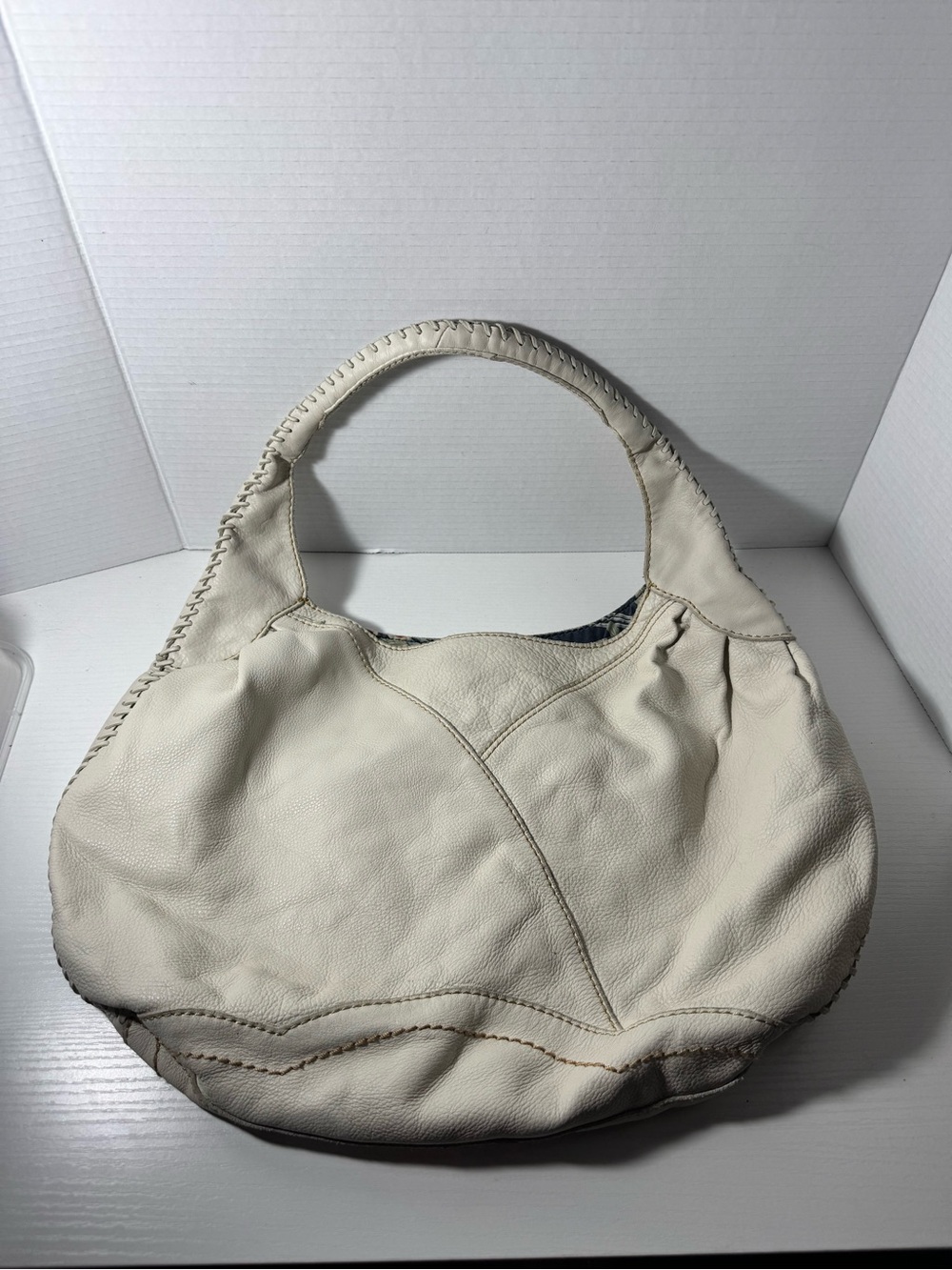 Lucky Brand Cream Leather Hobo Shoulder Bag